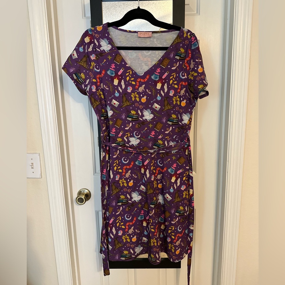 Popsy purple dress with fun wizard dress (Harry Potter).